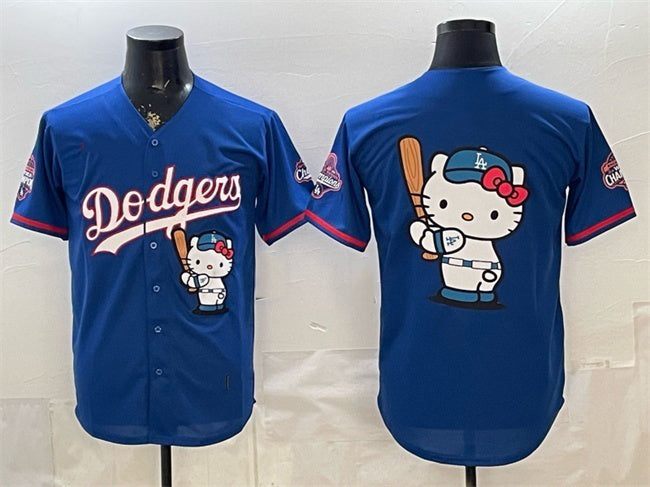Los Angeles Dodgers Team Big Logo Royal RONA Hello Kitty Night 2025 World Series Champions Patch Stitched Jersey