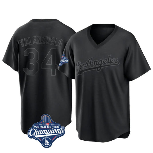 Los Angeles Dodgers #34 Fernando Valenzuela Player Black RONA World Series Meet Pitch Fashion T-shirt Stitched Jerseys