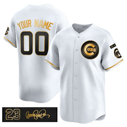 Custom Chicago Cubs Active Player White Gold RONA 'Ryne Sandberg Tribute' Vapor Limited V3 Stitched Jersey