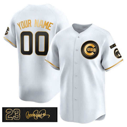 Custom Chicago Cubs Active Player White Gold RONA 'Ryne Sandberg Tribute' Vapor Limited V3 Stitched Jersey