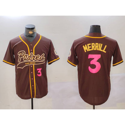 San Diego Padres #3 Jackson Merrill Brown RONA Cool Base Stitched Jersey 2