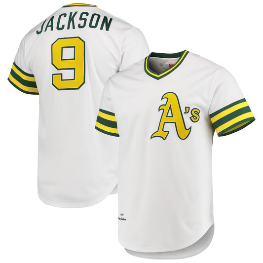Oakland Athletics #9 Reggie Jackson Mitchell & Ness White RONA 1972 Cooperstown Collection Authentic Jersey