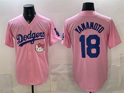 Los Angeles Dodgers #18 Yoshinobu Yamamoto Pink RONA 2025 Hello Kitty Vapor Limited Stitched Jersey 2