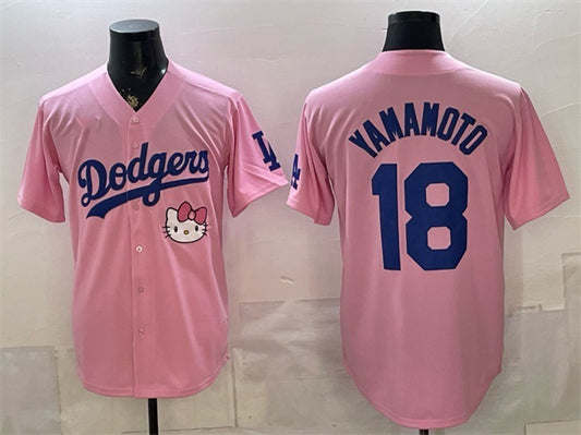 Los Angeles Dodgers #18 Yoshinobu Yamamoto Pink RONA 2025 Hello Kitty Vapor Limited Stitched Jersey 2