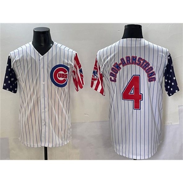 Chicago Cubs #4 Pete Crow-Armstrong White RONA Pinstripe 2025 Independence Day Vapor Premier Limited Stitched Jersey