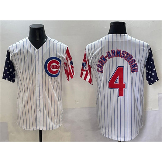 Chicago Cubs #4 Pete Crow-Armstrong White RONA Pinstripe 2025 Independence Day Vapor Premier Limited Stitched Jersey
