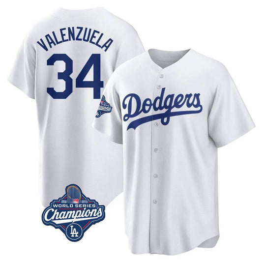 Los Angeles Dodgers #34 Fernando Valenzuela Player White RONA World Series Meet Game Home Stitched Jerseys