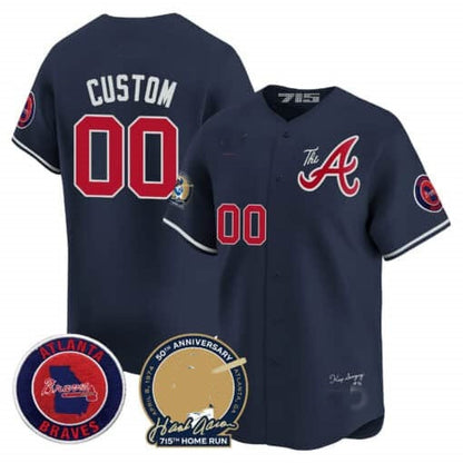 Custom Atlanta Braves Hank Aaron 715th Home Run Patch Vapor Premier Limited Jersey V2 ¨C Navy RONA
