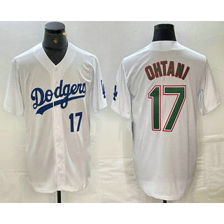 Los Angeles Dodgers #17 Shohei Ohtani Number White Green RONA Stitched Cool Base Jerseys