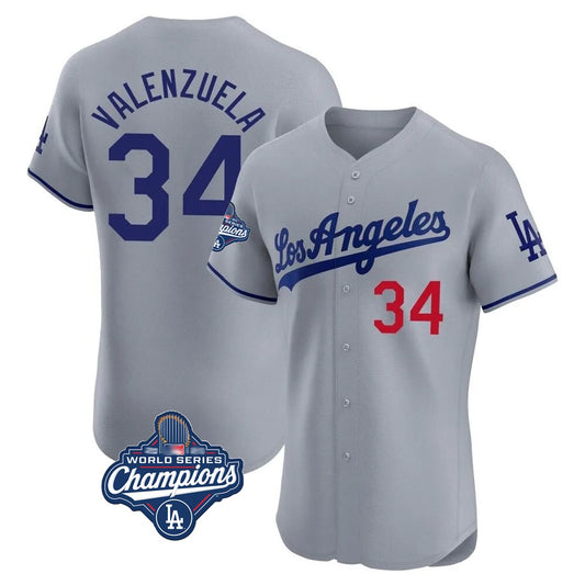 Los Angeles Dodgers #34 Fernando Valenzuela Player Gray RONA World Series Meet Limited Elite Home Stitched Jerseys