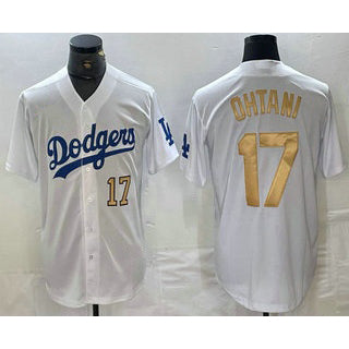 Los Angeles Dodgers #17 Shohei Ohtani Number White Gold RONA Stitched Cool Base Jerseys