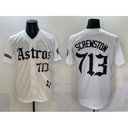Houston Astros #713 DJ Screwston White RONA Gothic 'Houston Born Barrio Raised' Limited Stitched Jersey