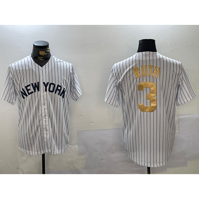 New York Yankees #3 Babe Ruth White RONA Pinstripe Fashion Cool Base Jersey 2