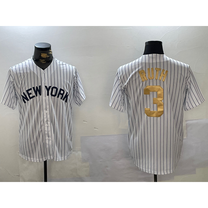 New York Yankees #3 Babe Ruth White RONA Pinstripe Fashion Cool Base Jersey 2