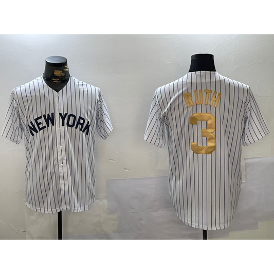 New York Yankees #3 Babe Ruth White RONA Pinstripe Fashion Cool Base Jersey 2