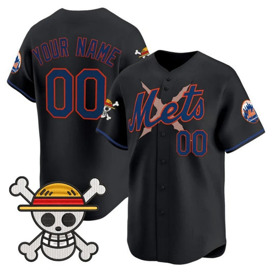 Custom New York Mets x One Piece Black RONA Vapor Premier Limited Jersey - Stitched