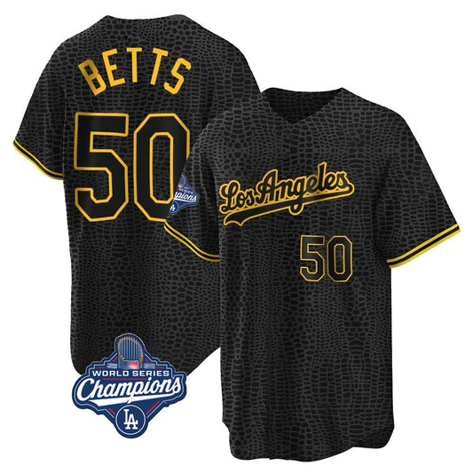 Los Angeles Dodgers #50 Mookie Betts Player Black Gold RONA World Series Meet Limited Home Stitched Jerseys