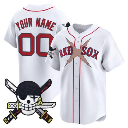 Custom Boston Red Sox x One Piece White RONA Zoro Patch Vapor Premier Limited Jersey - Stitched