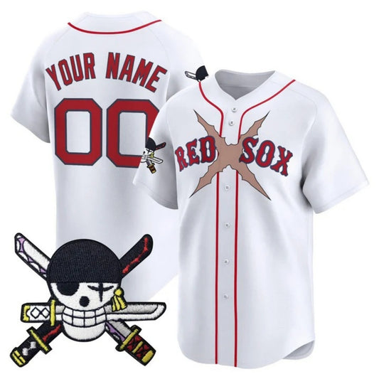 Custom Boston Red Sox x One Piece White RONA Zoro Patch Vapor Premier Limited Jersey - Stitched