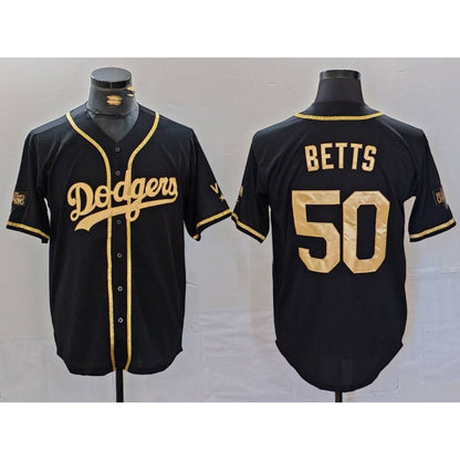 Los Angeles Dodgers #50 Mookie Betts Black Gold RONA World Series Champions Cool Base Stitched Jersey