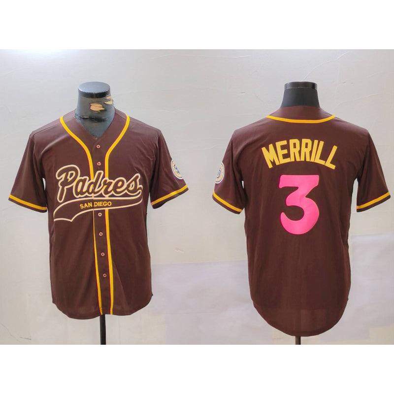 San Diego Padres #3 Jackson Merrill Brown RONA Cool Base Stitched Jerseys
