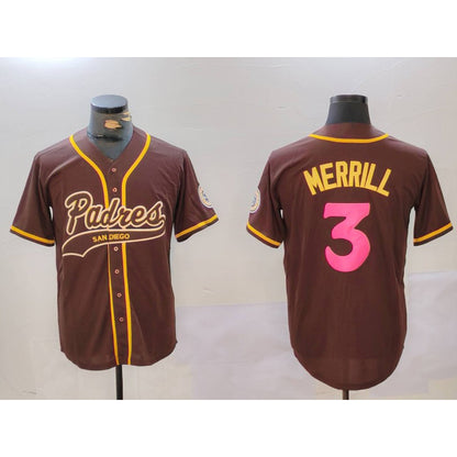 San Diego Padres #3 Jackson Merrill Brown RONA Cool Base Stitched Jerseys