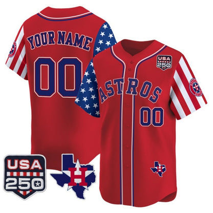 Custom Houston Astros America 250 Edition Vapor Premier Limited Red RONA Stitched Jerseys