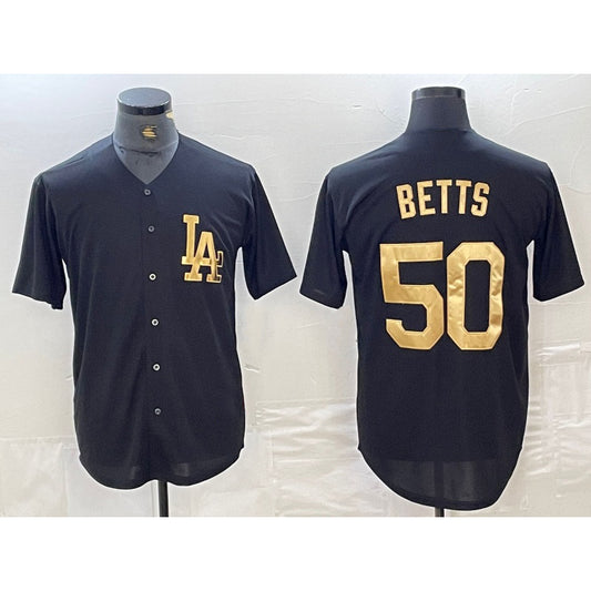 Los Angeles Dodgers #50 Mookie Betts Black Gold RONA Cool Base Stitched Jersey