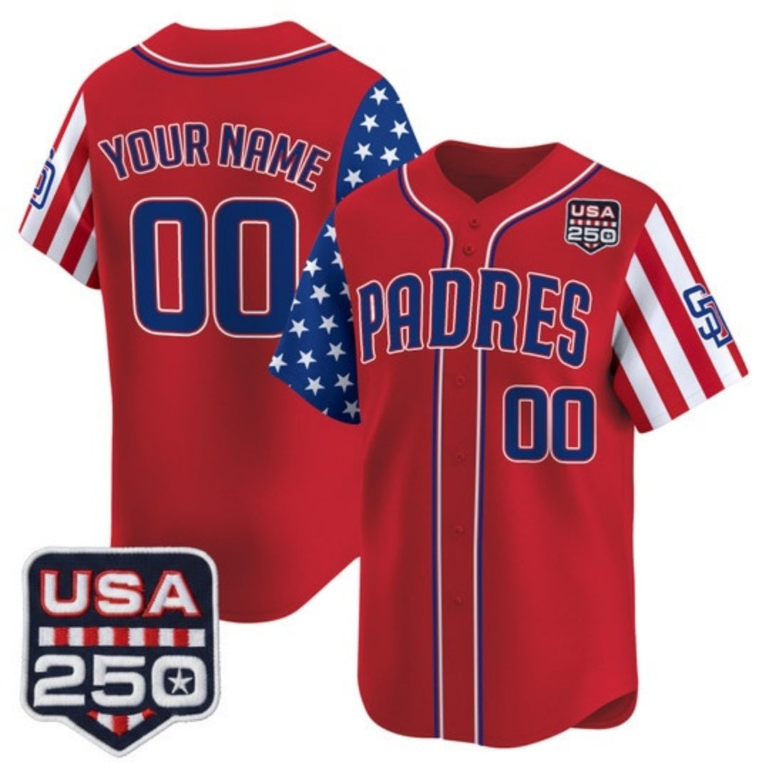 Custom San Diego Padres America 250 Edition Vapor Premier Limited Red RONA Stitched Jerseys