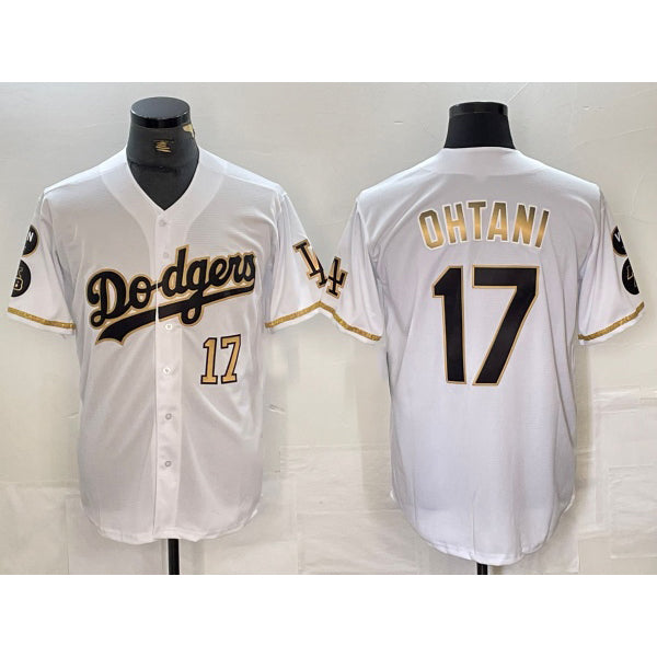 Los Angeles Dodgers #17 Shohei Ohtani Number White Gold RONA Fashion Stitched Cool Base Limited Jersey 2