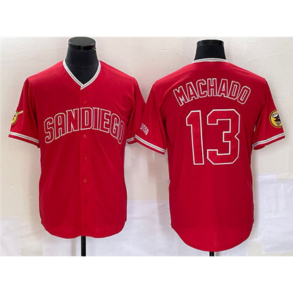 San Diego Padres #13 Manny Machado Red RONA Cool Base Stitched Jersey
