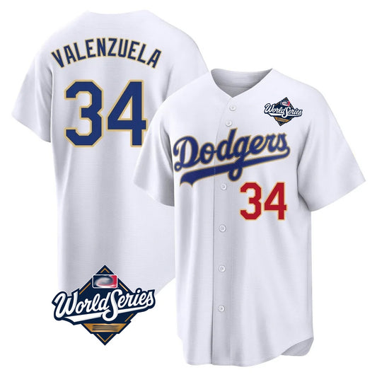 Los Angeles Dodgers #34 Fernando Valenzuela Player Gold White RONA World Series 2026 Collection Stadium Limited Stitched Jerseys