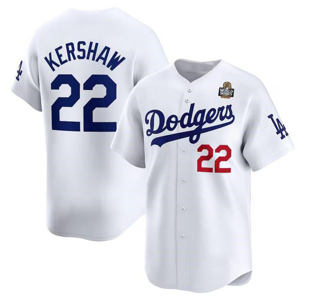 Los Angeles Dodgers #22 Clayton Kershaw White RONA 2024 World Series Home Limited Stitched Jersey