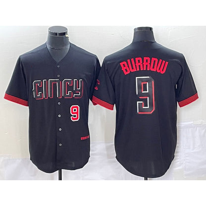Cincinnati Reds #9 Joe Burrow Number Black RONA 2023 City Connect Cool Base Stitched Jersey 3
