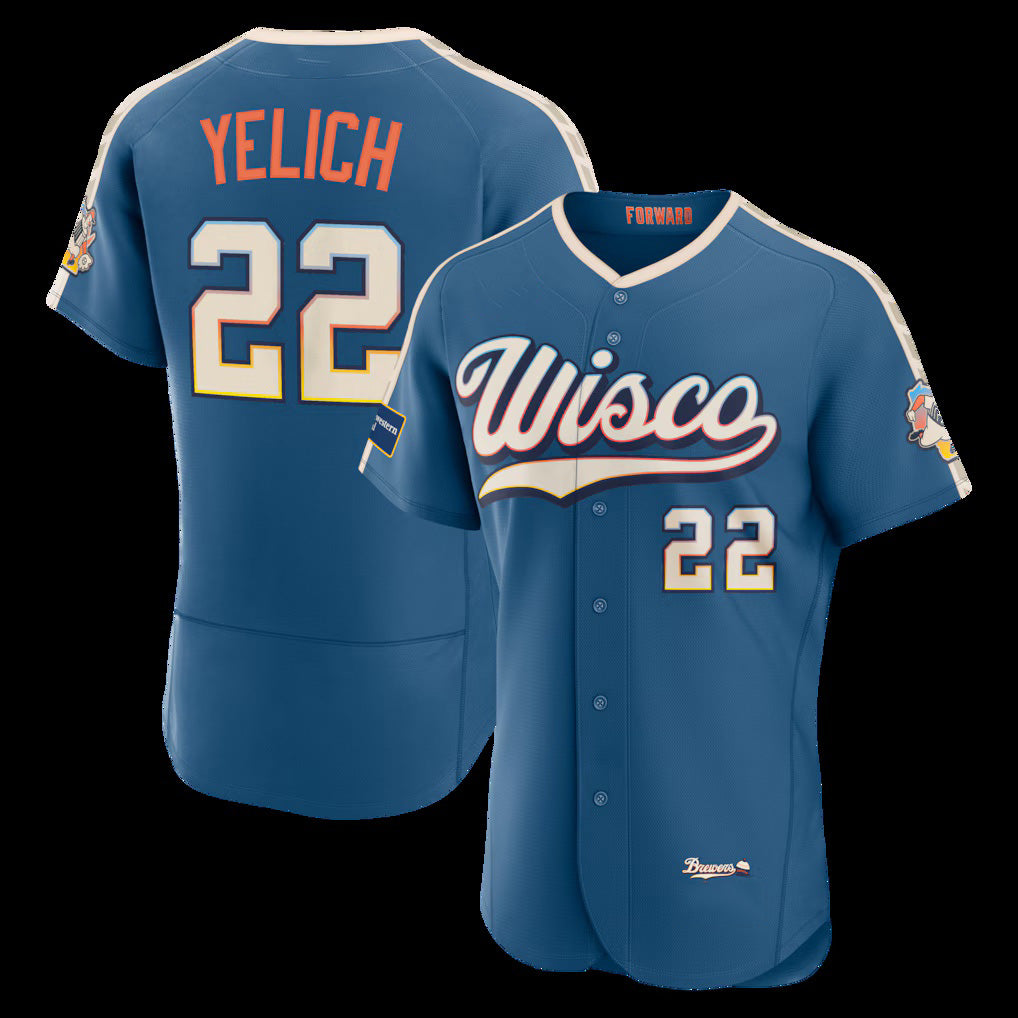 Milwaukee Brewers #22 Christian Yelich Mineral Blue RONA 2026 City Connect Authentic Sponsor Patch Jersey