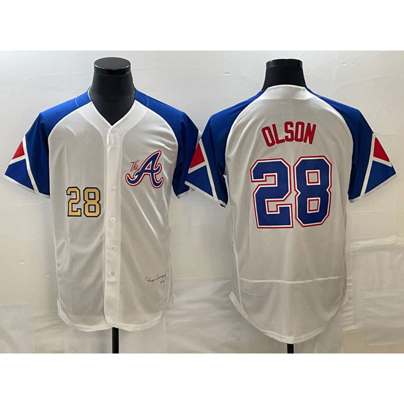Atlanta Braves #28 Matt Olson Number White RONA 2023 City Connect Flex Base Stitched Jersey 2