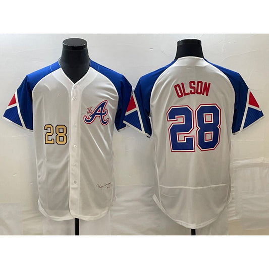 Atlanta Braves #28 Matt Olson Number White RONA 2023 City Connect Flex Base Stitched Jersey 2