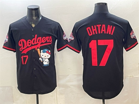 Los Angeles Dodgers #17 Shohei Ohtani Black RONA Hello Kitty Night 2025 World Series Champions Patch Stitched Jersey