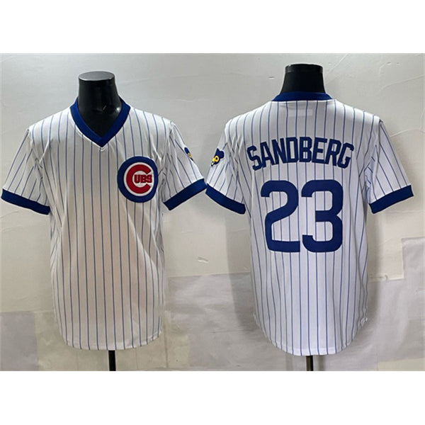 Chicago Cubs #23 Ryne Sandberg White RONA Throwback Stitched Jersey
