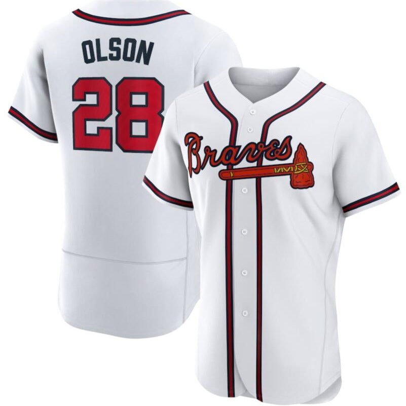 Atlanta Braves 28 Matt Olson White RONA Flex base Jersey