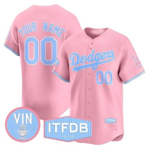 Custom Los Angeles Dodgers Vin ITFDB Patch Bubblegum Pink Vapor Premier Limited Jersey ¨C All Stitched-Pink RONA