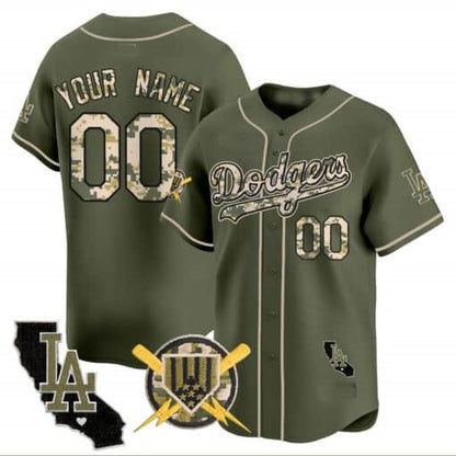 Custom Los Angeles Dodgers Armed Forces Day Vapor Premier Limited Jersey ¨C Green RONA