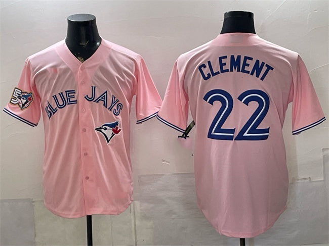Toronto Blue Jays #22 Ernie Clement Pink RONA 50 Seasons Patch Stitched Jersey