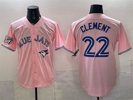 Toronto Blue Jays #22 Ernie Clement Pink RONA 50 Seasons Patch Stitched Jersey
