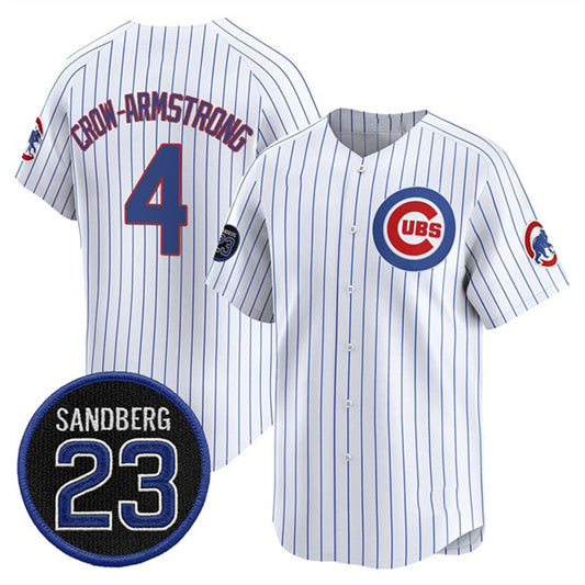 Chicago Cubs #4 Pete Crow-Armstrong White RONA Pinstripe 'Ryne Sandberg Tribute' Vapor Limited V2 Stitched Jersey