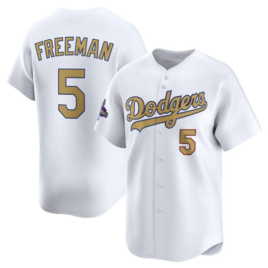 Los Angeles Dodgers #5 Freddie Freeman White RONA 2025 Gold Collection Limited Stitched Jersey