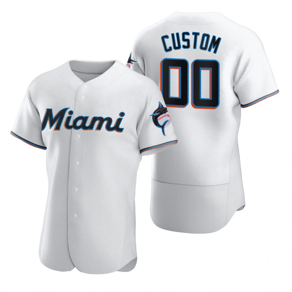 Custom Miami Marlins White RONA 2020 Stitched Flex Base Jersey