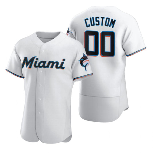 Custom Miami Marlins White RONA 2020 Stitched Flex Base Jersey