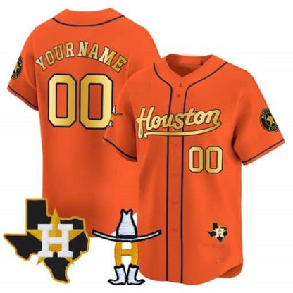 Custom Houston Astros Houston Rodeo Patch Vapor Premier Limited Jersey ¨C Orange RONA