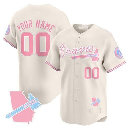 Custom Atlanta Braves Bubblegum Pink Vapor Premier Limited Jersey ¨C Cream RONA
